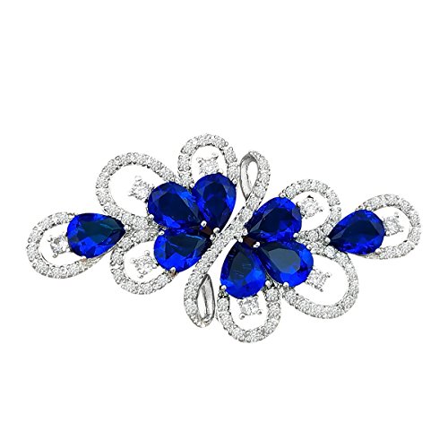 QUKE Silber-Ton Blau Saphir-Farbe Zirkonia Kristall Brosche Anstecknadel broschen Damen Modeschmuck von QUKE