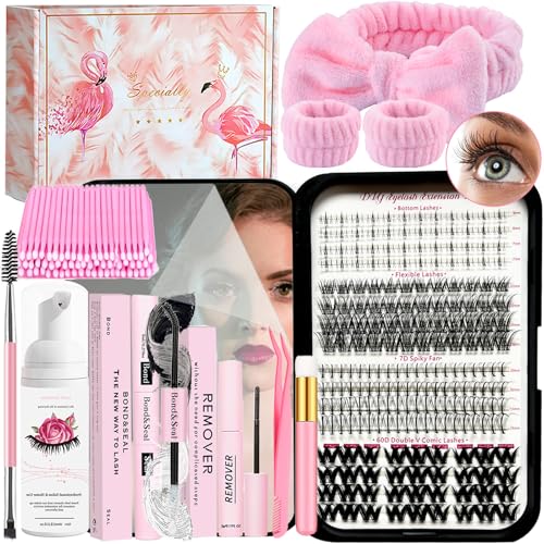 QUKLOGEN DIY Wimpern Extensions Kit 212Pcs Individuelle Wimpern mit Untere Wimpern Wimpernkleber und Sealer,Kleber Entferner,Pinzette,Shampoo Bürste Handgelenk Waschbänder Wimpernbürste Applikator von QUKLOGEN