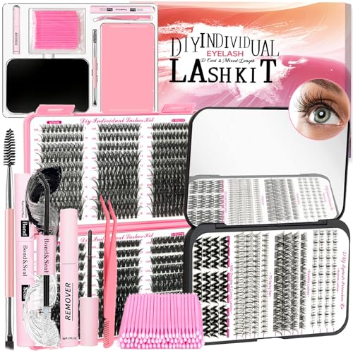 QUKLOGEN DIY Wimpern Extensions Kit 782Pcs D Curl Individuelle Wimpern,mit Untere Wimpern,Wimpernkleber und Sealer,Kleber Entferner,Pinzette Wimpernbürste Mini Applikator von QUKLOGEN