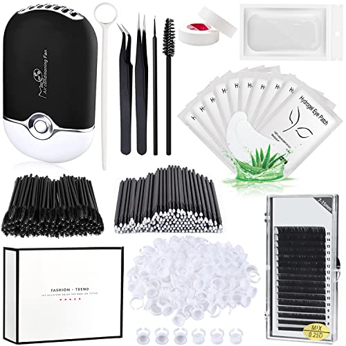 QUKLOGEN Wimpernverlängerung Set 0.07 D Curl 7-15mm Mix Lashes USB Wimpern Föhn Eye Gel Patch Pinzette Kieselgel Stirnpolster Tape Spiegel Wimpernbürsten Einweg Mikrobürsten Kleber Halter Ring von QUKLOGEN