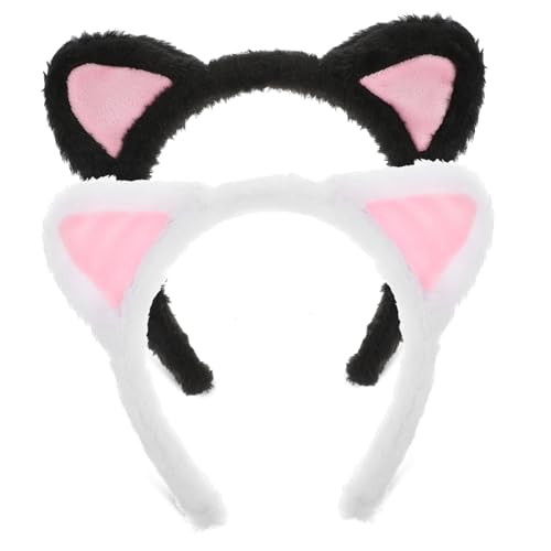 QUMIIRITY 2stücke Fuzzy Tierohren Stirnbänder Für Damen Katzenohren Haarbänder Für Make-up Skincare Und Cosplay Weich Und Bequem Accessoire Für Alltag von QUMIIRITY