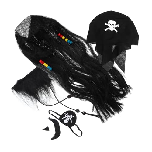 QUMIIRITY Piratenkostüm mit Geflochtener Perücke Bart und Augenklappe Authentisches Halloween Cosplay Zubehör für Piratenparty und Maskerade Teiliges Karneval Accessoire von QUMIIRITY
