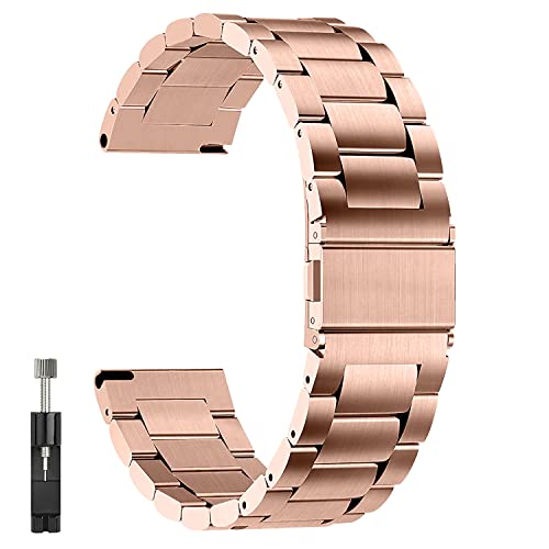QUNDAXI Uhrenarmband 14 mm 16 mm 18 mm 20 mm 22 mm 24 mm Luxus Edelstahl Metall Schnellverschluss Uhrenarmbänder für Damen und Herren (14 mm, Roségold) von QUNDAXI