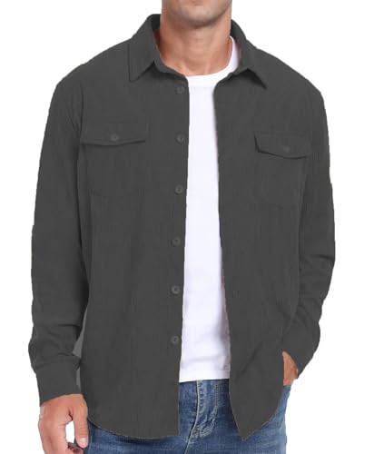 QUNERY Cordhemd Herren Langarm Button Down Freizeithemd Herbst Winter Regular Fit Jacke Mantel mit Klappentasche Dunkelgrau XL QUNERY Cordhemd Herren Langarm Button Down Freizeithemd Herbst Winter Regular Fit Jacke Mantel mit Klappentasche Dunkelgrau XL von QUNERY