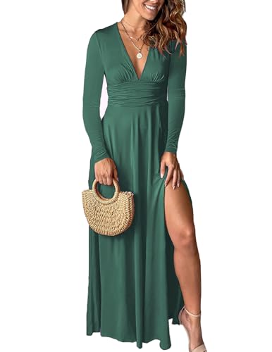 QUNERY Damen Kleid Elegant V Ausschnitt Langarm Kleider Herbst Winter wickelkleid Hohem Schlitz Lange Abendkleider Cocktail Kleid Partykleid Grün S QUNERY Damen Kleid Elegant V Ausschnitt Langarm Kleider Herbst Winter wickelkleid Hohem Schlitz Lange Abendkleider Cocktail Kleid Partykleid Grün S von QUNERY
