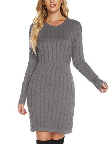 QUNERY Damen Pullover Kleid Elegant Strickkleid Casual Langarm Winterkleid Einfarbig Rollkragen High Stretch Jumper für Winter C-Grey XXL von QUNERY