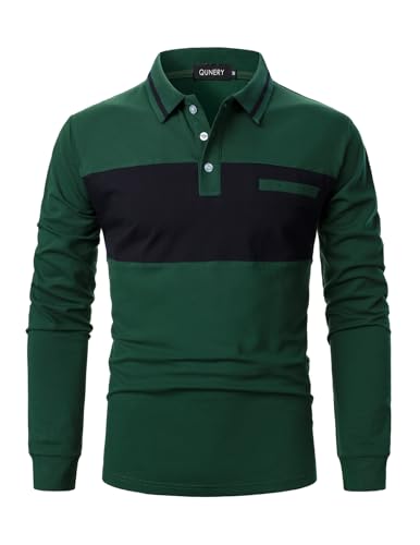 QUNERY Herren Polo Shirt Kurzarm/Langarm Farbblock Regular Fit Poloshirt Golf Tennis Polo Sommer Atmungsaktives T Shirt B-Grün und Marine XXL von QUNERY