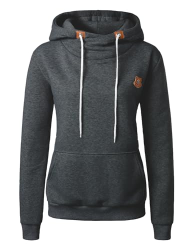 QUNERY Kapuzenpullover Damen Hoodie Sweatjacke Damen mit Kapuze Einfarbig Sweatshirt Oberteile Pulli mit Reissverschluss A-Dunkelgrau M von QUNERY