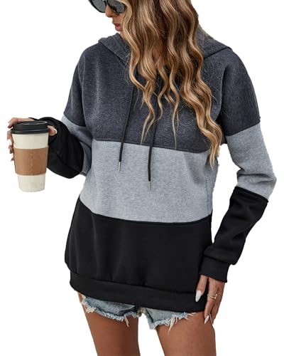 QUNERY Kapuzenpullover Damen Hoodie Sweatjacke Damen mit Kapuze Einfarbig Sweatshirt Oberteile Pulli mit Reissverschluss C-Dunkelgrau + Hellgrau + Schwarz XXL QUNERY Kapuzenpullover Damen Hoodie Sweatjacke Damen mit Kapuze Einfarbig Sweatshirt Oberteile Pulli mit Reissverschluss C-Dunkelgrau + Hellgrau + Schwarz XXL von QUNERY