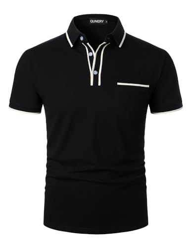 QUNERY Poloshirt Herren Kurzarm Kontrastfarbenes T Shirts Golf Tennis Regular Fit Outdoor Polo Shirts Schwarz M von QUNERY