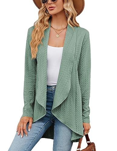 QUNERY Strickjacke Damen Langarm Cardigan Elegant Casual Top Wasserfall Strickjacken Leicht Gestrickt Blazer Dunkelgrün L von QUNERY