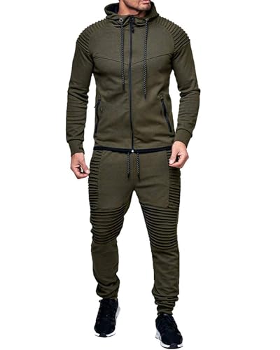 QUNERY Trainingsanzug Herren Langarm Jogginganzug Sweatjacke Herren Freizeitanzug 2-Teilige Sportanzug für Outdoor-Aktivitäten und tägliches Tragen Armeegrün XL von QUNERY