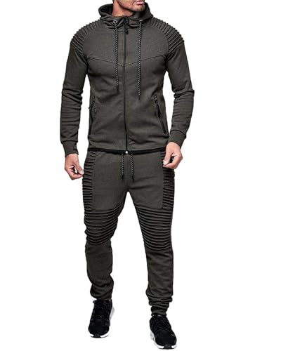 QUNERY Trainingsanzug Herren Langarm Jogginganzug Sweatjacke Herren Freizeitanzug 2-Teilige Sportanzug für Outdoor-Aktivitäten und tägliches Tragen Dunkelgrau M von QUNERY