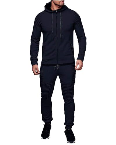 QUNERY Trainingsanzug Herren Langarm Jogginganzug Sweatjacke Herren Freizeitanzug 2-Teilige Sportanzug für Outdoor-Aktivitäten und tägliches Tragen Marineblau XXL von QUNERY