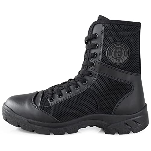 QUNLON Einsatzstiefel Herren Kampfstiefel Komfort Springerstiefel Militär Stiefel mit Reissverschluss Tactical Boots Schwarz SN307-W-42EU von QUNLON