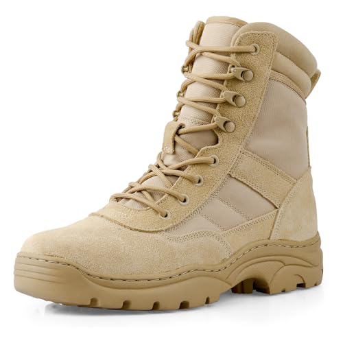 QUNLON Springerstiefel Militärstiefel Zipper Einsatzstiefel Herren Bundeswehr Stiefel Atmungsaktiv Kampfstiefel Tactical Combat Boots Sand 47EU von QUNLON