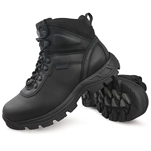 QUNLON Wanderschuhe Herren Wasserdichte Trekkingschuhe Rutschfest Outdoor Schuhe Leder Schwarz Trekking Stiefel Einstichresistent Komfortabel Wanderstiefel-44EU von QUNLON