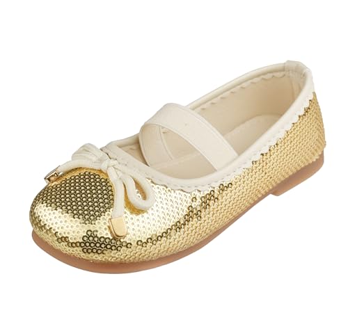 QUNUNOIRE - Glitzernde Prinzessinnenschuhe für Mädchen, Mädchen, Cosplay-Schuhe mit Pailletten, elegant, für Partys und Zeremonien, gold, 26 EU von QUNUNOIRE