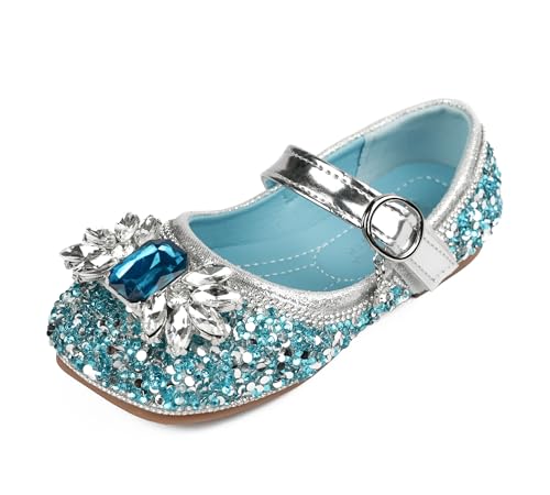 QUNUNOIRE-Prinzessin Schuhe Mädchen Glitzer Kinder Pailletten Cosplay Schuhe Partys Hochzeiten Klett Sandalen Blau 30 von QUNUNOIRE