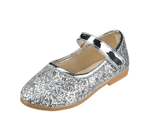 QUNUNOIRE-Prinzessin Schuhe Mädchen Glitzer Schuhe Kinder Pailletten Cosplay Schuhe Partys Hochzeiten Klett Sandalen Elegante Mädchen Schuhe Silber 30 von QUNUNOIRE