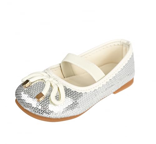 QUNUNOIRE-Prinzessin Schuhe Mädchen Glitzer Schuhe Kinder Pailletten Mary Jane Schuhe Sandalen Elegante Silber 26 von QUNUNOIRE