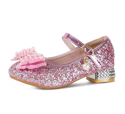 QUNUNOIRE Prinzessin Glitzer Schuhe Mädchen Stöckelschuhe Pailletten Cosplay Sandalen für Partys Hochzeiten Elegante Rosa 31 EU von QUNUNOIRE