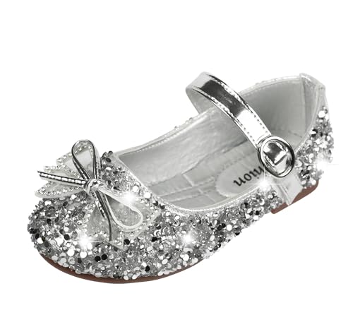 QUNUNOIRE-Prinzessin Schuhe Mädchen Glitzer Kinder Pailletten Cosplay Hochzeiten Klett Elegante Silber 30 von QUNUNOIRE