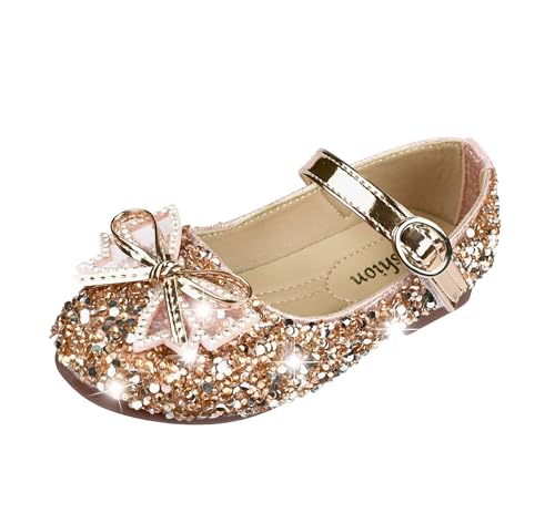 QUNUNOIRE-Prinzessin Schuhe Mädchen Glitzer Kinder Pailletten Cosplay Hochzeiten Klett Elegante Gold 29 von QUNUNOIRE