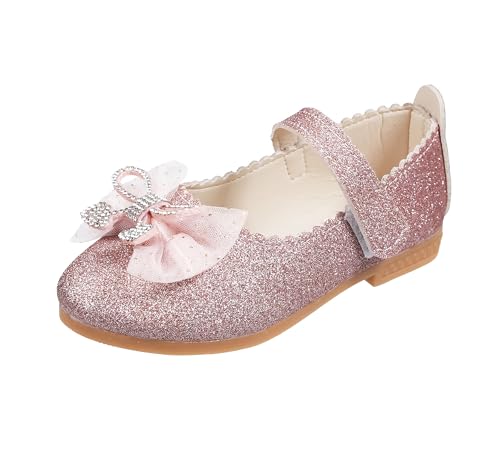 QUNUNOIRE-Prinzessin Schuhe Mädchen Kinder Glitzer Pailletten Cosplay Hochzeiten Klett Rosa 23 von QUNUNOIRE