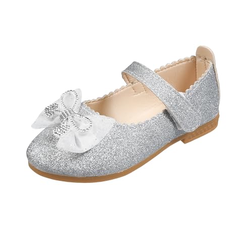 QUNUNOIRE-Prinzessin Schuhe Mädchen Kinder Glitzer Pailletten Cosplay Hochzeiten Klett Silber 29 von QUNUNOIRE