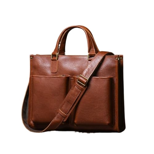 QUNYIMOG Handtaschen Herren Messenger -Umhängetaschen Laptopsbeutel mit echten Leder -Totes Briefcasen(Brown2) von QUNYIMOG