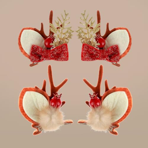 Haarspangen Haarschmuck Weihnachten, 4 Stück Rentier Geweih Haarnadeln Haarclips Hirsch Haar Accessoires Spangen, Haarklammern Weihnachts Deko Haarspange Geschenke für Kinder Mädchen Frauen Damen von QUOHE