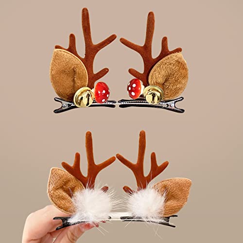 Haarspangen Haarschmuck Weihnachten, 4 Stück Rentier Geweih Haarnadeln Haarclips Hirsch Haar Accessoires Spangen, Haarklammern Weihnachts Deko Haarspange für Kinder Mädchen Frauen Damen (Braun) von QUOHE