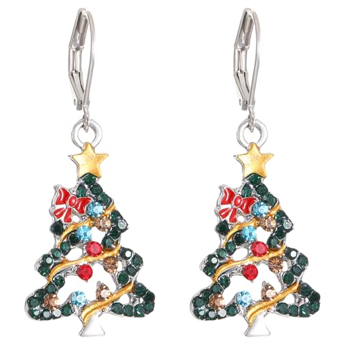 Ohrringe Weihnachten Hängend, Weihnachtsohrringe Ohrstecker Weihnachtsschmuck Schmuck Geschenk für Damen Frauen Kinder Mädchen, Weihnachtsbaum Modeschmuck Weihnachts Tropfen Baumeln Ohrringe Stecker von QUOHE