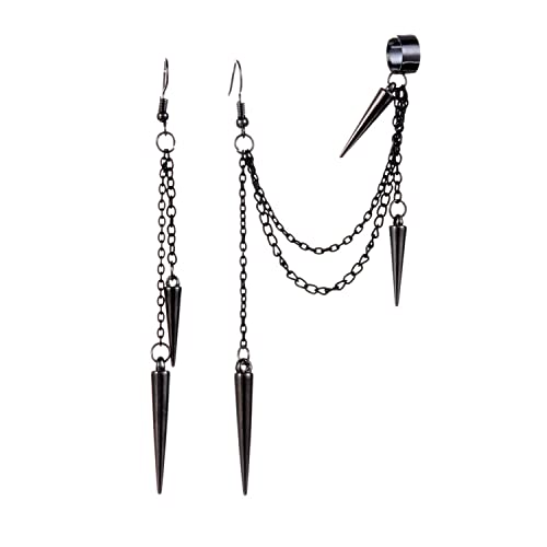 QUPENGXU Einzigartige schwarze Kette Ohrmanschette Ohrringe lange Quaste Gothic Ohrringe Cool Punk Hoop Piercing Ohrringe Rock baumeln Tropfen Ohrringe für Männer Frauen Teen Mädchen Legierung np von QUPENGXU