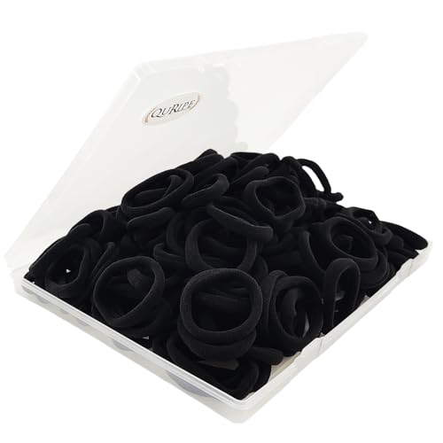 QURIPE 100 schwarze Haargummis für Damen und Mädchen, Baumwolle, nahtlose Haarbänder, keine Beschädigung, weiche Pferdeschwanz-Halter für dickes, schweres und lockiges Haar QURIPE 100 schwarze Haargummis für Damen und Mädchen, Baumwolle, nahtlose Haarbänder, keine Beschädigung, weiche Pferdeschwanz-Halter für dickes, schweres und lockiges Haar von QURIPE