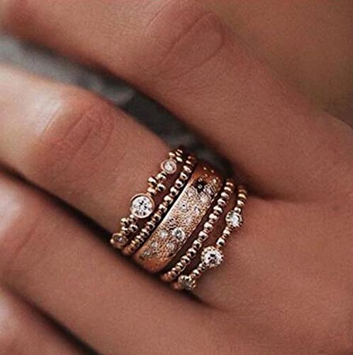 QUSIIOSLK 5 Stück/Set Strass Rose Gold Stapelbar Ring Vintage Bohemian Knuckle Runde Zirkonia Statement Ring Größe 6-10, mehrere Stapel Midi Ringe Set Größe 9 QUSIIOSLK 5 Stück/Set Strass Rose Gold Stapelbar Ring Vintage Bohemian Knuckle Runde Zirkonia Statement Ring Größe 6-10, mehrere Stapel Midi Ringe Set Größe 9 von QUSIIOSLK