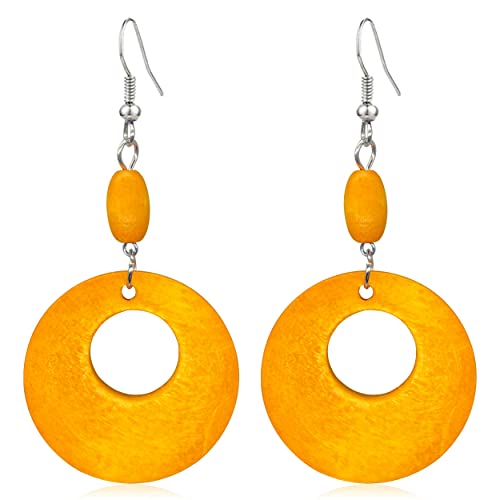 QUSIJIA Einzigartige hölzerne hohle Ohrringe, Retro, natürliche Holzfarbe, baumelnde Ohrringe für Damen und Mädchen, Holz von QUSIJIA
