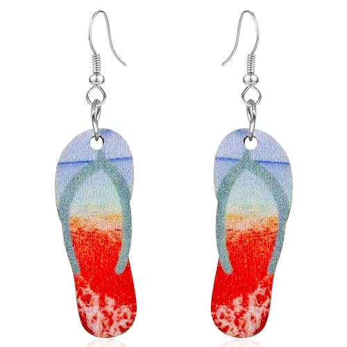 QUSIJIA Hawaii-Sommer-Ohrringe, lustig, doppelseitig, bedruckt, Holz, Strand-Ohrringe, tropische Kokospalme, Flip-Flops, für Damen, Holz von QUSIJIA