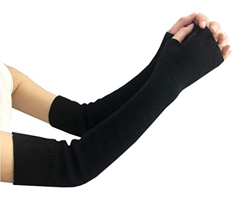 1 Paar lange fingerlose Handschuhe gestrickt Armwärmer Daumenloch Ellenbogenlänge Handschuhe für Frauen von QUUPY