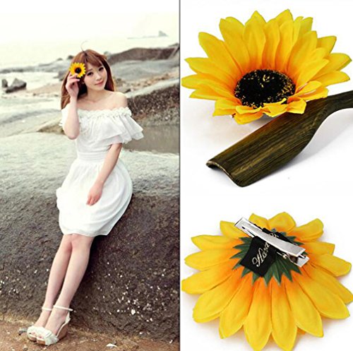 6 Stück 10 cm künstliche Sonnenblumen-Haarspangen, Party, Strand, Sonnenblumen-Haarspange, für Party, Strand, Hochzeit, Haarschmuck von QUUPY