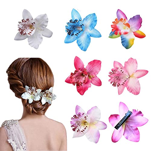 12 Stück Bohemia Orchidee Blume Alligator Clips Hawaii Strand Blume Haarnadeln Haarspange Tropisches Kostüm Accessoire für Frauen Mädchen (zufällige Farbe) von QUUPY