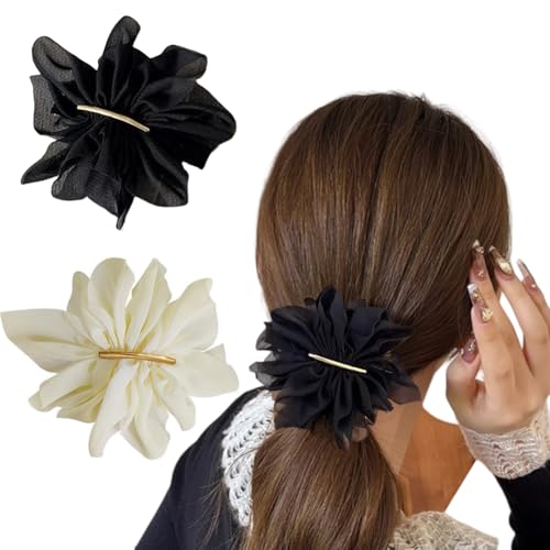 Haarspangen mit Chiffon-Blume, Haarschmuck für Damen und Mädchen, Hochzeit, Party, 2 Stück (schwarz + weiß) von QUUPY