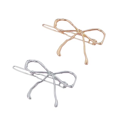 Haarspangen mit Metallschleife, einfache stilvolle Haarspangen, Party-Haarschmuck für Damen und Mädchen, 2 Stück (Gold + Silber) von QUUPY