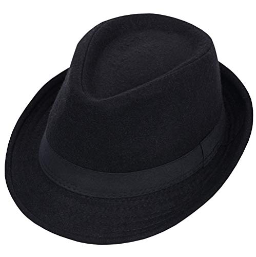 QUUPY Herren Classic Manhattan Trilby Fedora Hut Jazz Cap Schwarz, Schwarz , 7 1/8 von QUUPY