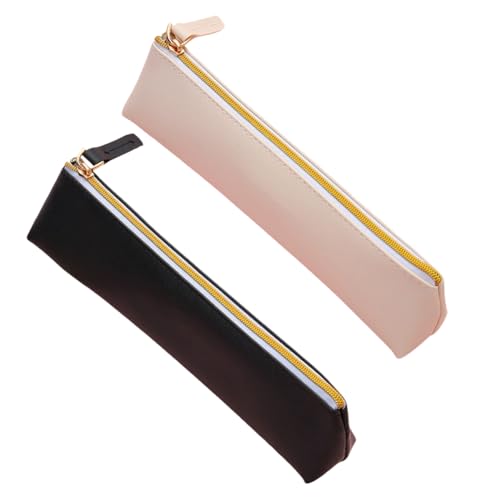 QUUPY 2Pcs Lederstift Tasche kleine Tasche Schreibwaren Tasche tragbare Kosmetik-Rückzugsbeutel Stift Tasche Stift-Tasche (schwarz + beige) von QUUPY