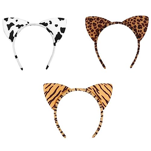 3PCS Katze Ohr Stirnbänder Geparden Ohren Stirnband Haarbänder Plüsch Leopard Korn Haar Reifen Cosplay Haar Zubehör für Festivals Party Feiertage von QUUPY