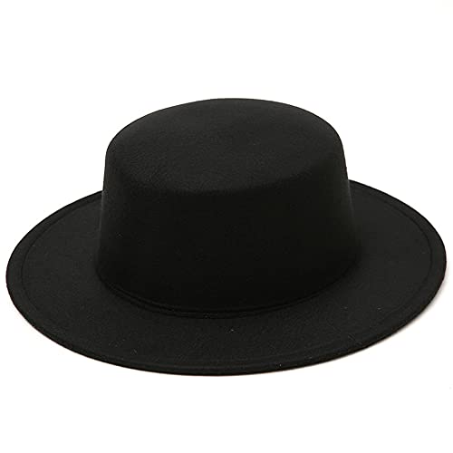 QUUPY Fedora-Hut aus Wollmischgewebe, breite Krempe, flache Oberseite, Kirche, Derby-Kappe für Herren und Damen, Schwarz, Schwarz , 22-23 inches von QUUPY