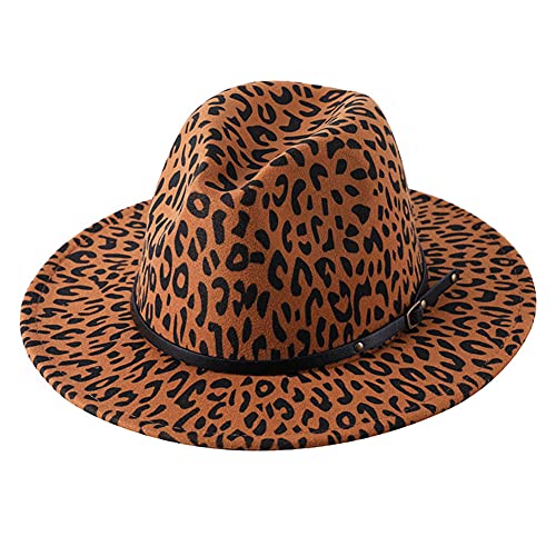 QUUPY Fedora-Hut mit Leopardenmuster, breite Krempe, Trilby-Filz, Panama-Hut mit Gürtelschnalle für Damen und Herren (Khaki) von QUUPY