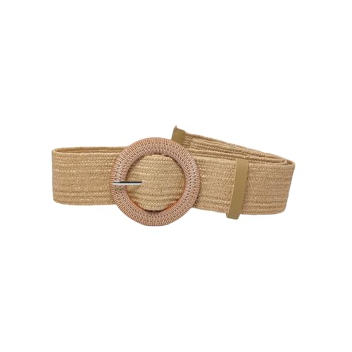 QUUPY Stroh Gewebter Taillengürtel Elastisch Geflochtener Taillengürtel Boho Geflochtener Gürtel Sommer Strandkleid Gürtel mit runder Schnalle für Damenkleider von QUUPY